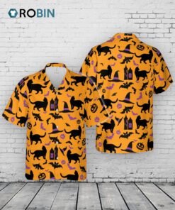 Happy Halloween Black Cat Hawaiian Shirt Men Women