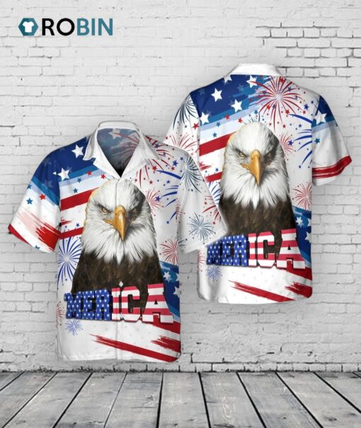 Happy Independence’s Day Usa Eagle 3D Hawaiian Shirts, Fourth Of Jul Aloha Hawaii Beach Shirt Short Sleeve