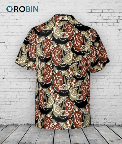 Hawaiian Camp Collar Short Sleeve Button Down Hawaii Aloha Beach Shirt Tiger Faces