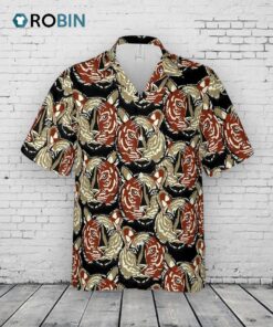 Hawaiian Camp Collar Short Sleeve Button Down Hawaii Aloha Beach Shirt Tiger Faces