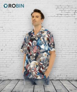 Hawaiian Camp Collar Short Sleeve Button Down Shirt Eagles Americana, Independence Day Hawaii Shirt