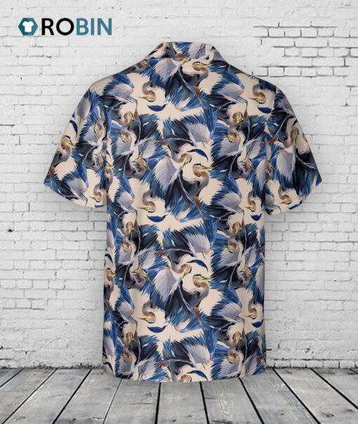 Hawaiian Camp Collar Short Sleeve Button Down Shirt Heron Dance