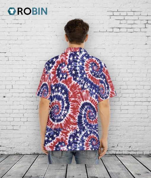 Hawaiian Camp Collar Short Sleeve Button Down Shirt Tie Dye Swirls Usa