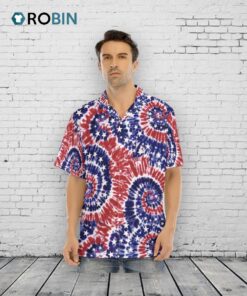 Hawaiian Camp Collar Short Sleeve Button Down Shirt Tie Dye Swirls Usa