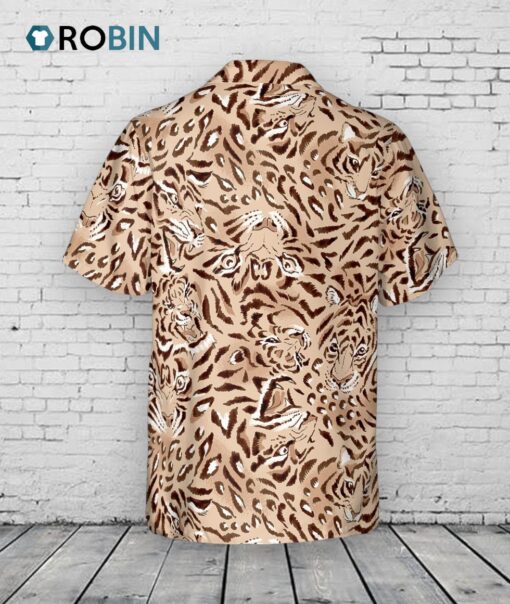Hawaiian Camp Collar Short Sleeve Button Down Shirt Tiger Faces, Tiger Hawaiian Shirts