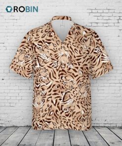 Hawaiian Camp Collar Short Sleeve Button Down Shirt Tiger Faces, Tiger Hawaiian Shirts