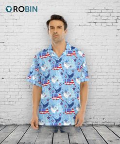 Hawaiian Camp Collar Short Sleeve Button Down Shirt Usa, Hawaiian Shirt For Summer And 4th Of July
