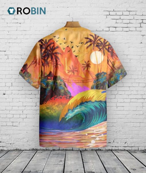 Hawaiian Pride, LGBT Sunset And Wave Sea Background Hawaiian Shirt
