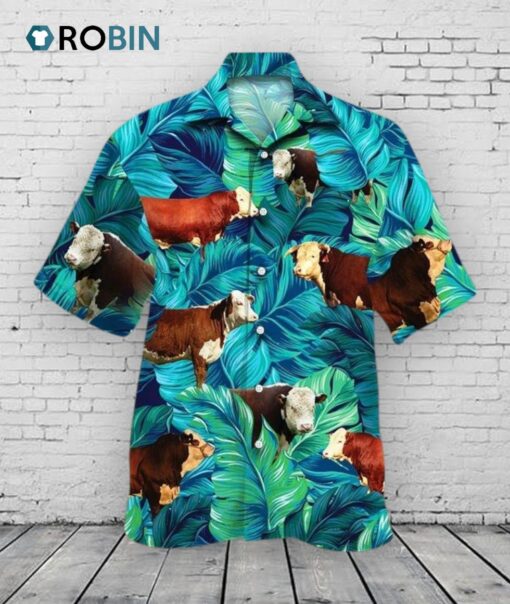 Hereford Cattle Hawaii Shirt Green Hereford Cattle Lovers Hawaiian Shirt
