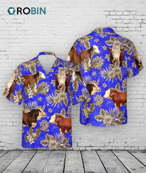 Hereford Cattle Lovers Aloha Pattern All Over Printed 3D Hawaiian Shirt