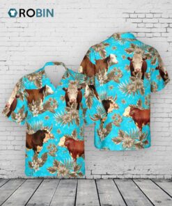 Hereford Cattle Lovers Aloha Pattern All Over Printed 3D Hawaiian Shirt