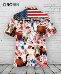 Hereford Cattle Lovers American Flag Hawaiian Shirt
