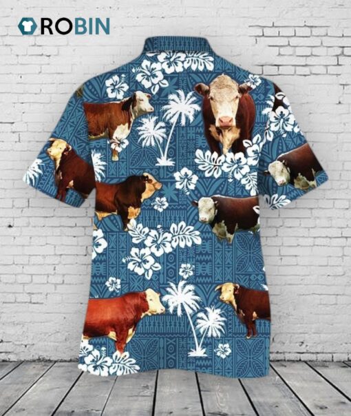 Hereford Cattle Lovers Blue Tribal Hawaiian Shirt