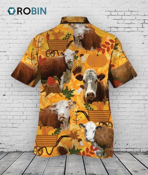 Hereford Cattle Lovers Orange Nature Autumn Hawaiian Shirt
