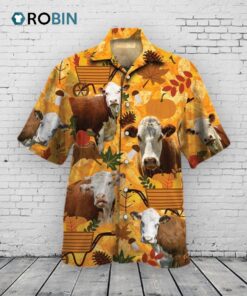 Hereford Cattle Lovers Orange Nature Autumn Hawaiian Shirt