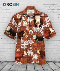 Hereford Cattle Lovers Red Tribal Hawaiian Shirt