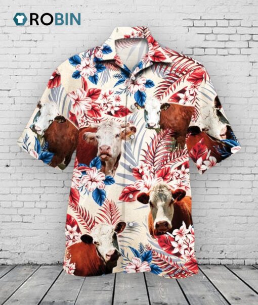 Hereford Cattle Lovers Texas Flag Hawaiian Shirt