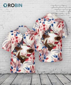 Hereford Face Hibiscus Flower All Over Printed 3D Hawaiian Shirt