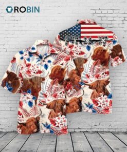 Highland Cattle Lovers American Flag Hawaiian Shirt