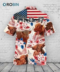 Highland Cattle Lovers American Flag Hawaiian Shirt Highland Cattle Lovers American Flag Hawaiian Shirt