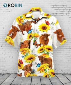 Highland Cattle Lovers Sun Flower Hawaiian Shirt