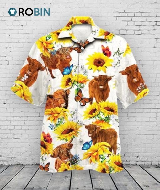 Highland Cattle Lovers Sun Flower Hawaiian Shirt
