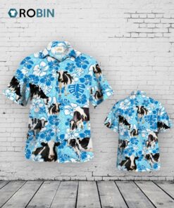 Holstein Blue Floral Hawaiian Shirt, Cow Hawaiian Shirt
