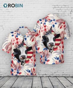 Holstein Face Hibiscus Flower All Over Printed 3D Hawaiian Shirt