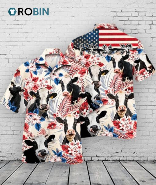 Holstein Friesian Cattle Lovers American Flag Hawaiian Shirt