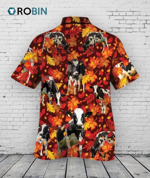 Holstein Friesian Cattle Lovers Autumn Red Leaves Hawaiian Shirt