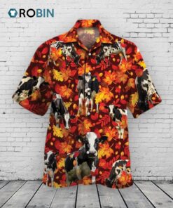 Holstein Friesian Cattle Lovers Autumn Red Leaves Hawaiian Shirt