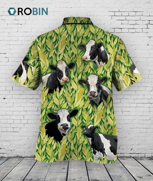 Holstein Friesian Cattle Lovers Corn Pattern Hawaiian Shirt, Cow Hawaiian Aloha Beach Shirt