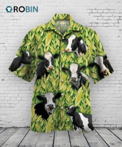 Holstein Friesian Cattle Lovers Corn Pattern Hawaiian Shirt, Cow Hawaiian Aloha Beach Shirt