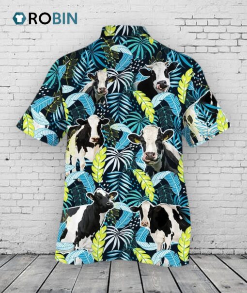 Holstein Friesian Cattle Lovers Jungle Leaves Hawaiian Shirt
