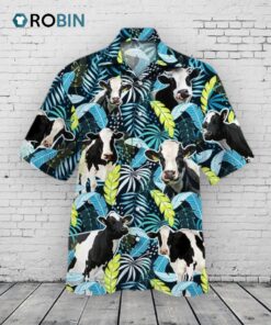 Holstein Friesian Cattle Lovers Jungle Leaves Hawaiian Shirt