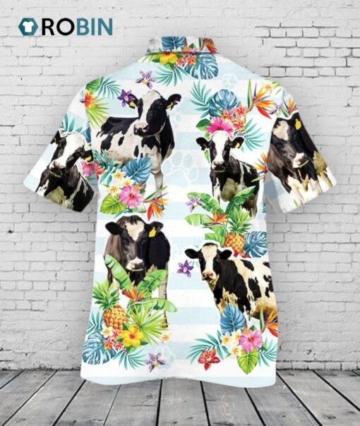 Holstein Friesian Cattle Lovers Tropical Flower Hawaiian Shirt