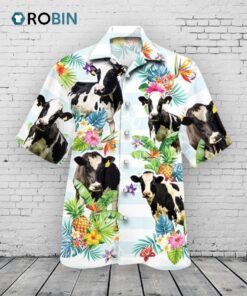 Holstein Friesian Cattle Lovers Tropical Flower Hawaiian Shirt