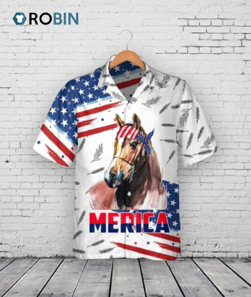 Horse Merica Hawaiian Shirt USA Flag Pattern