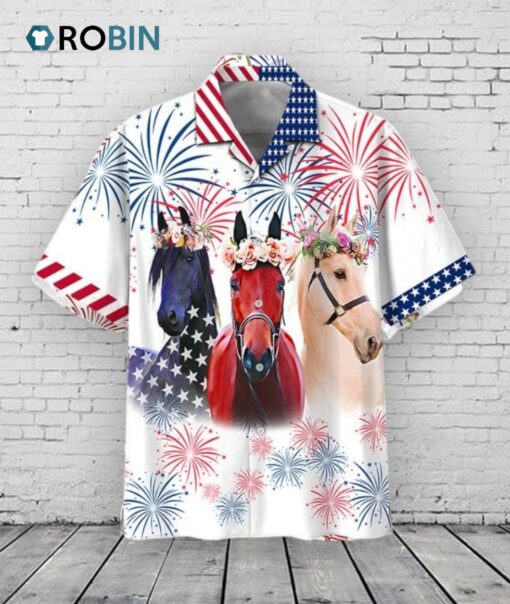 Hourse Hawaiian Shirt, Hourse Independence Day Hawaiian Shirts, Gift For Horse Lovers