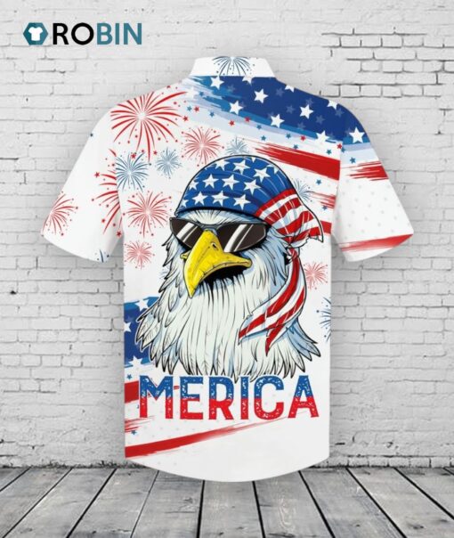 Independence Day Hawaiian Shirts, Cool Eagle American Flag Hawaii Beach Shirt For Summer, Happy 4th Of July Hawaii Shirt Gift