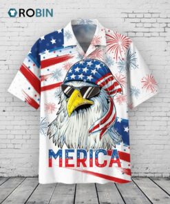 Independence Day Hawaiian Shirts, Cool Eagle American Flag Hawaii Beach Shirt For Summer, Happy 4th Of July Hawaii Shirt Gift
