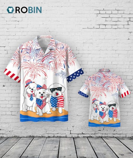 Independence In Coming Bichon Frise Alloha Hawaii Shirts For Men And Woman, American Usa Flag Hawaii Dog Shirts