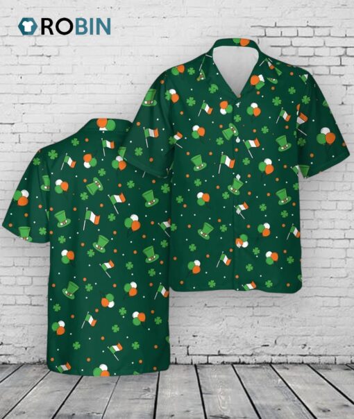 Irish Flag St Patrick’s Day Hawaiian Shirt, Short Sleeve Hawaiian Shirts For Men