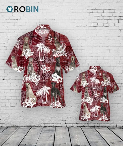 Irish Wolfhound Hawaiian Shirt, Dog Hawaiian Shirt Short Sleeve Red Tribal Pattern