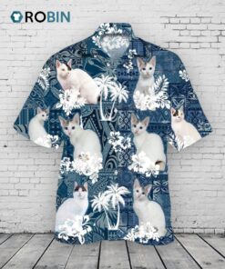 Japanese Bobtail Hawaiian Shirt, 3D Full Printed White Cat Hawaiian Shirt, Summer Aloha Beach Shirts