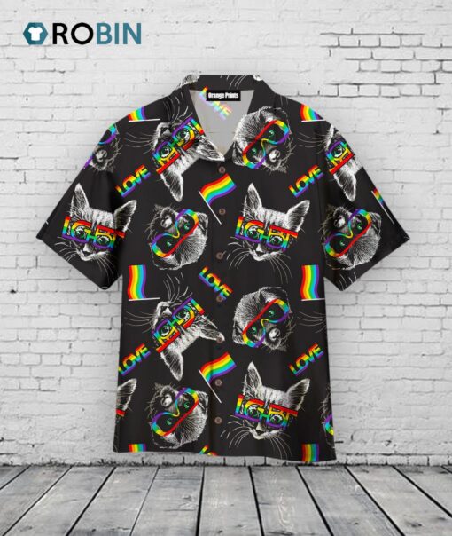 Kitten Puppy Faces With Glasses Lgbt Symbols Hawaiian Shirt, Pride Clothing