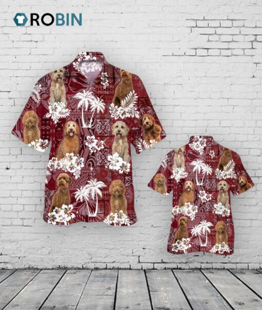 Labradoodle Hawaiian Shirt, Dog In Hawaii Shirt Red Tribal Pattern