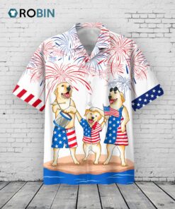 Labrador Family Hawaiian Shirt For Independence Day 4th Of Jul, Patriotic Unisex Hawaiian Shirt, Dog Hawaii Shirt