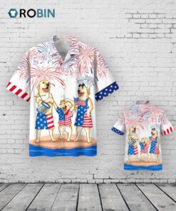 Labrador Family Hawaiian Shirt For Independence Day, Funny Dog Hawaii Beach Shirt, Cool 4th Of July Present