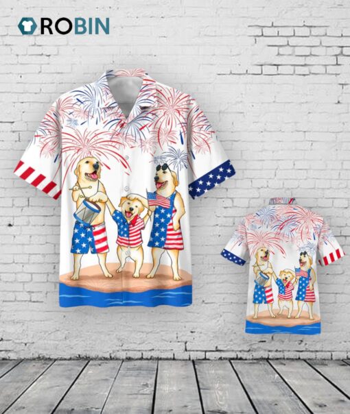 Labrador Family Hawaiian Shirt For Independence Day, Funny Dog Hawaii Beach Shirt, Cool 4th Of July Present